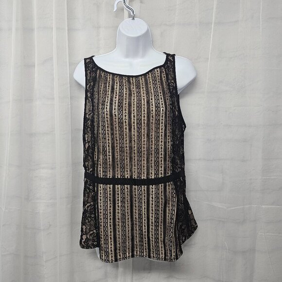 Loft Black Tan Lace Tank Top Boho Goth Coquette Fairy 12 - Picture 13 of 13